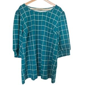 BLOOMCHIC Teal and White Checkered Top Puff Sleeves Size 18/20 New With Tags